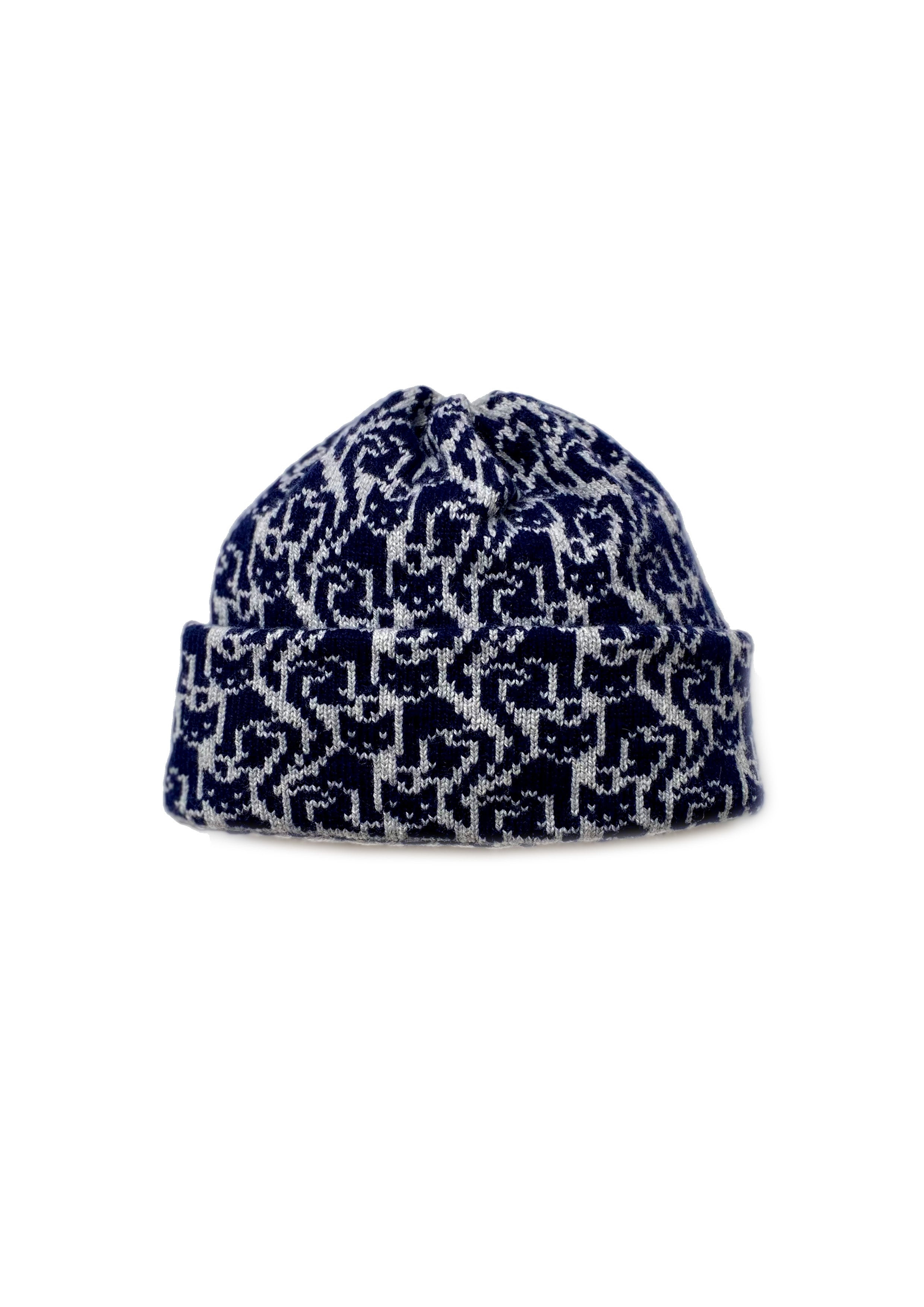 Ready-To-Ship - Cashmere Blend Cat Lady Hat - Light Grey Marl & Navy