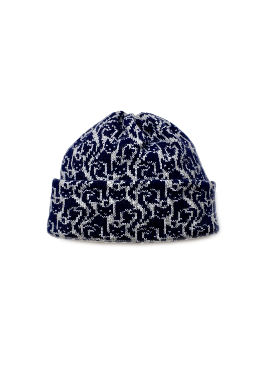 Ready-To-Ship - Cashmere Blend Cat Lady Hat - Light Grey Marl & Navy