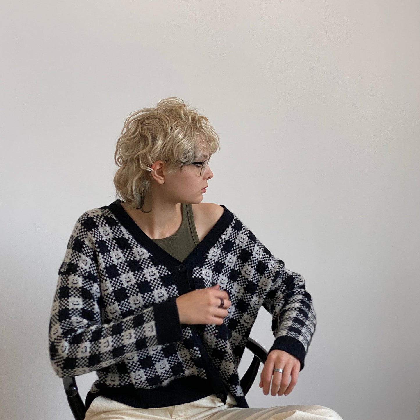 Checkmate Cardigan - Black & Grey Marl