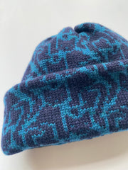 Cashmere Blend Cat Lady Hat - Dark Teal & Navy