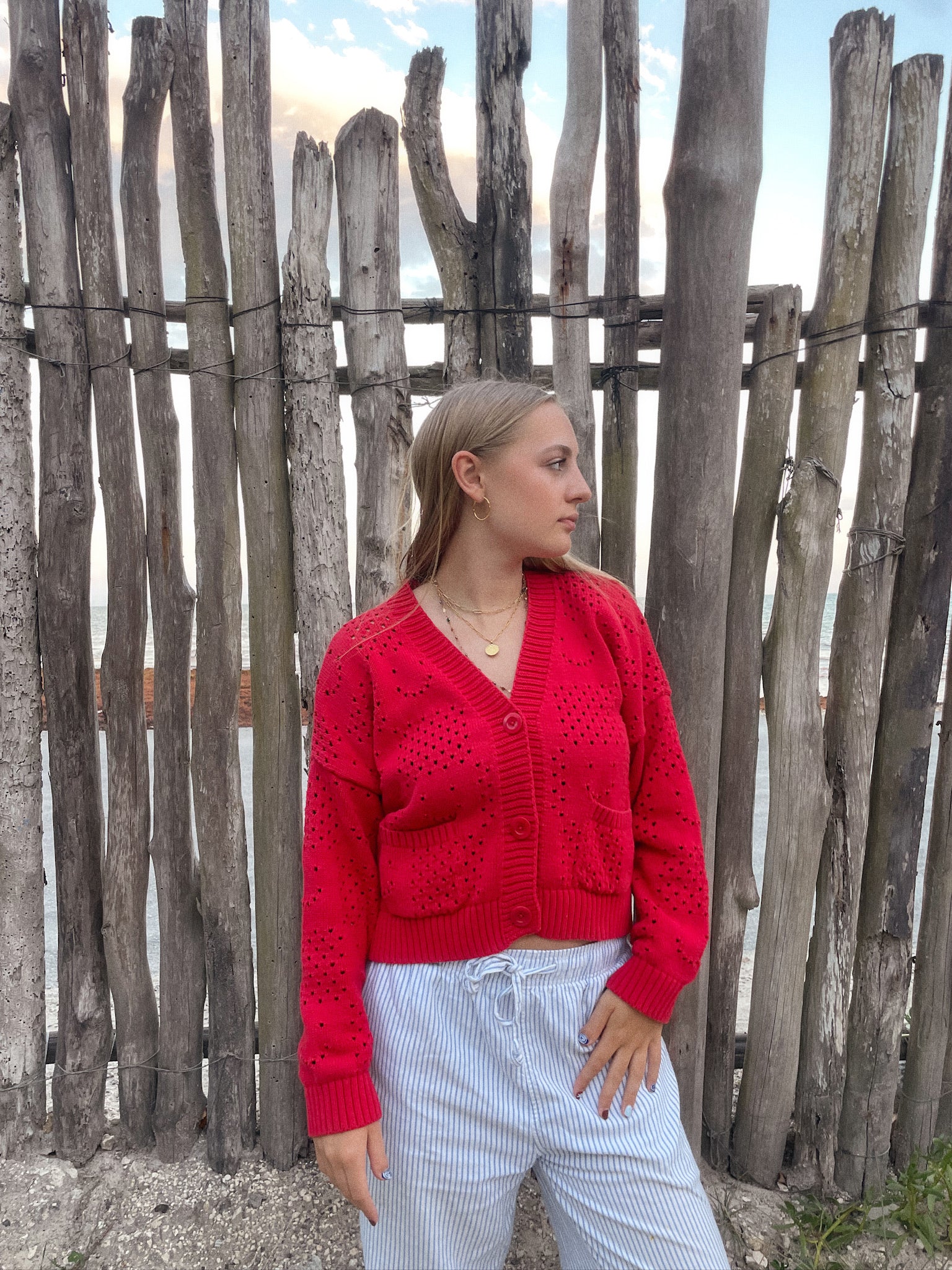 Ready-To-Ship Happy Cardigan - Red