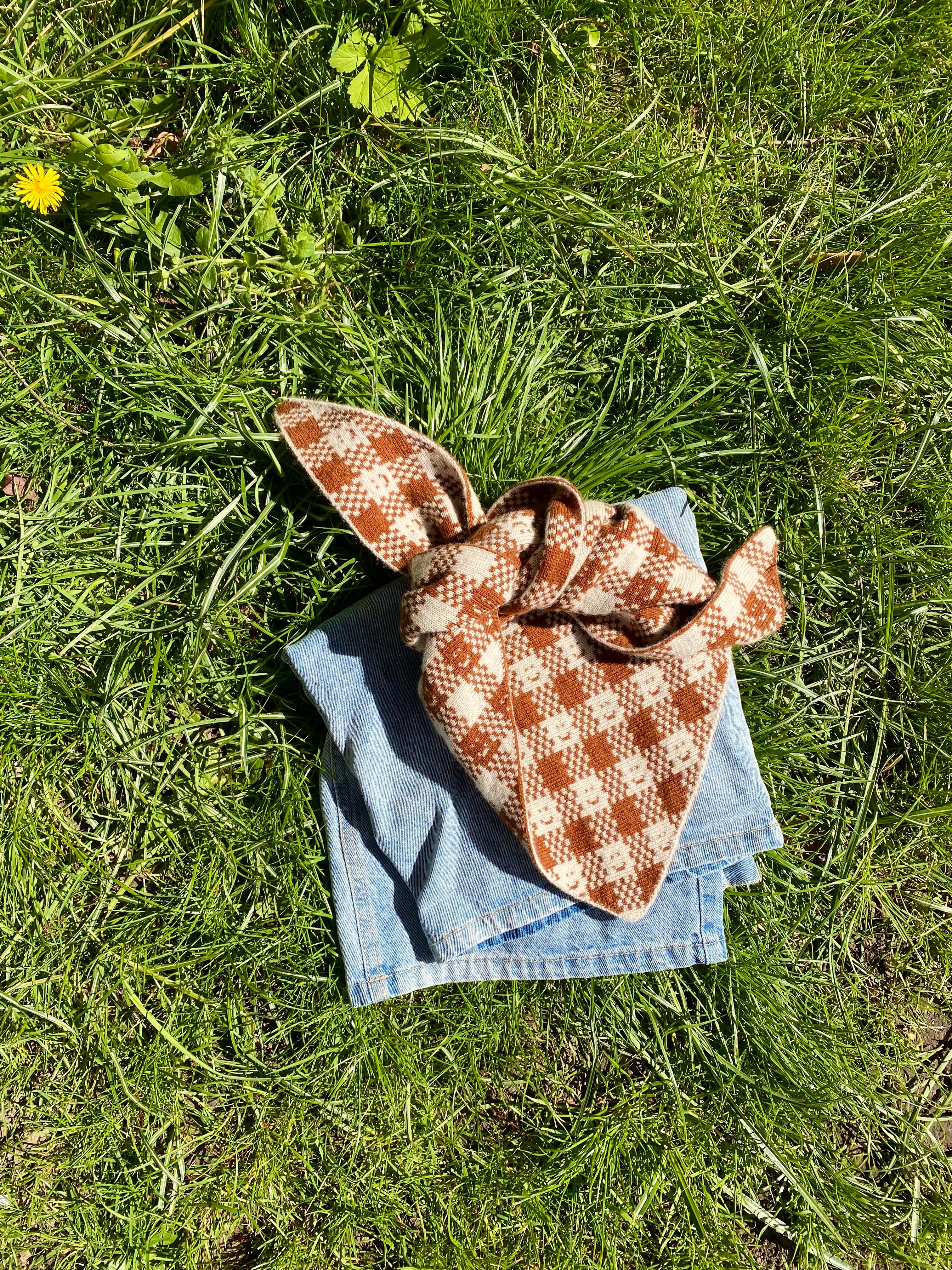 Ready-To-Ship, Cashmere Checkmate Neckerchief - Coffee & Ecru