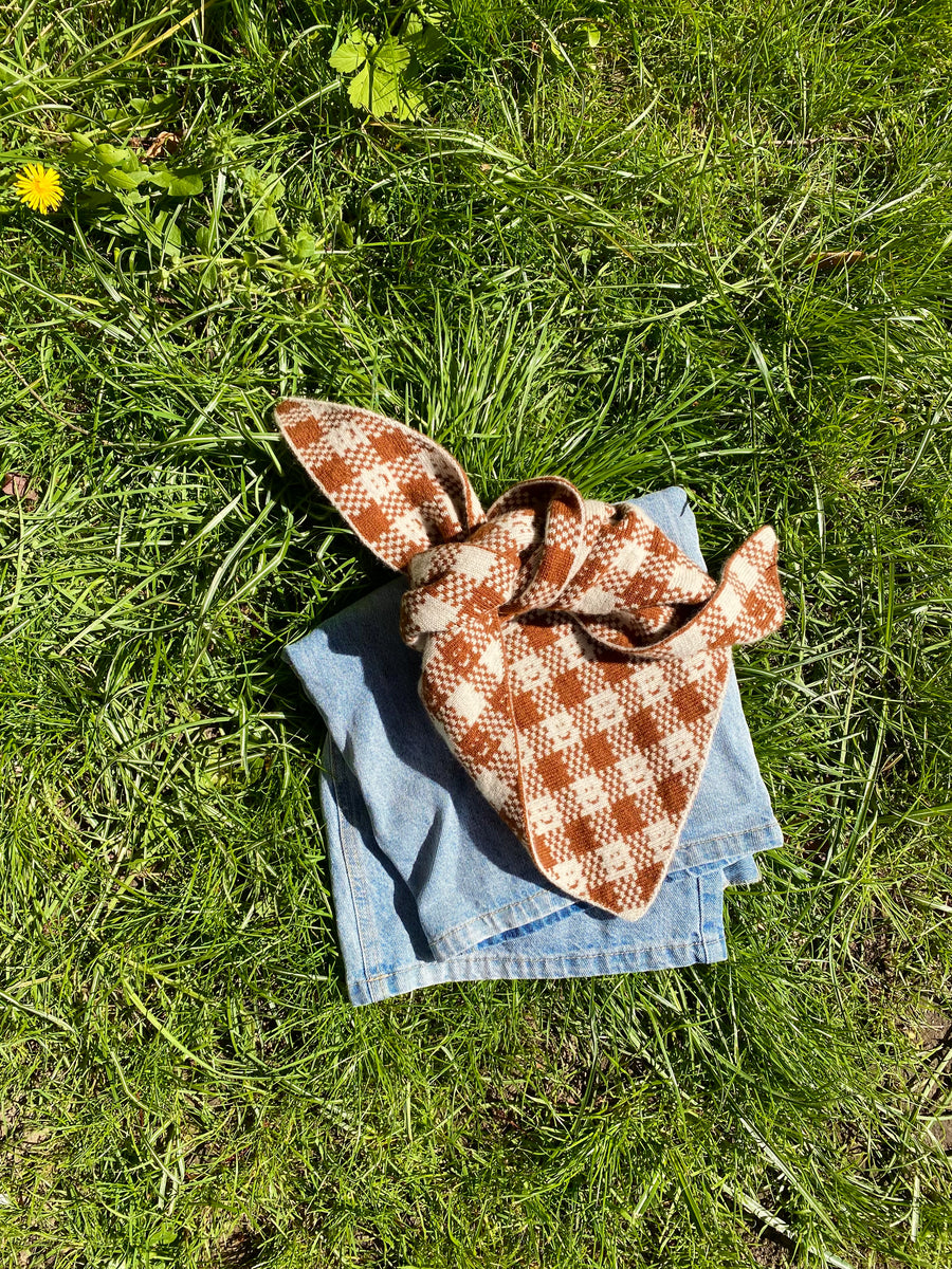 Ready-To-Ship, Cashmere Checkmate Neckerchief - Coffee & Ecru