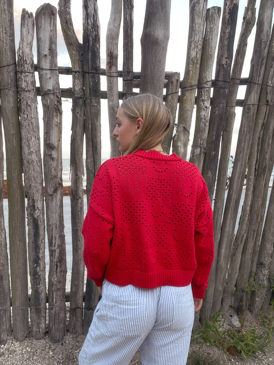 Ready-To-Ship Happy Cardigan - Red