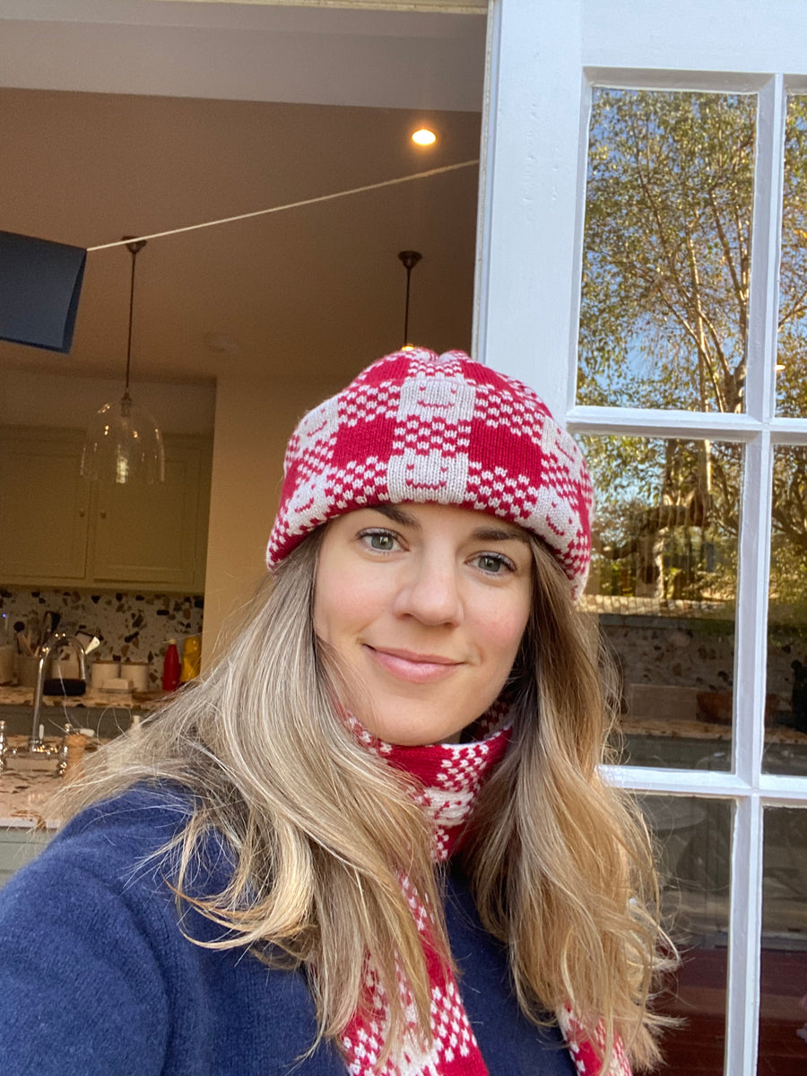 Made-To-Order - Cashmere Blend Checkmate Hat - Red
