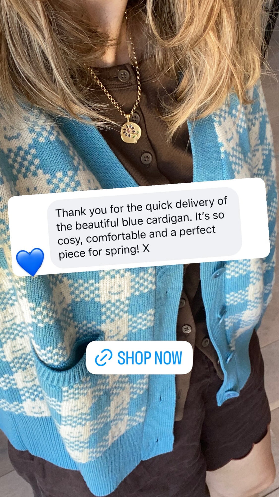 Ready-To-Ship - Cashmere Checkmate Cardigan - Sky Blue & Cream