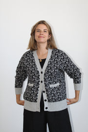Cat Lady Cardigan - Black & Light Grey Marl