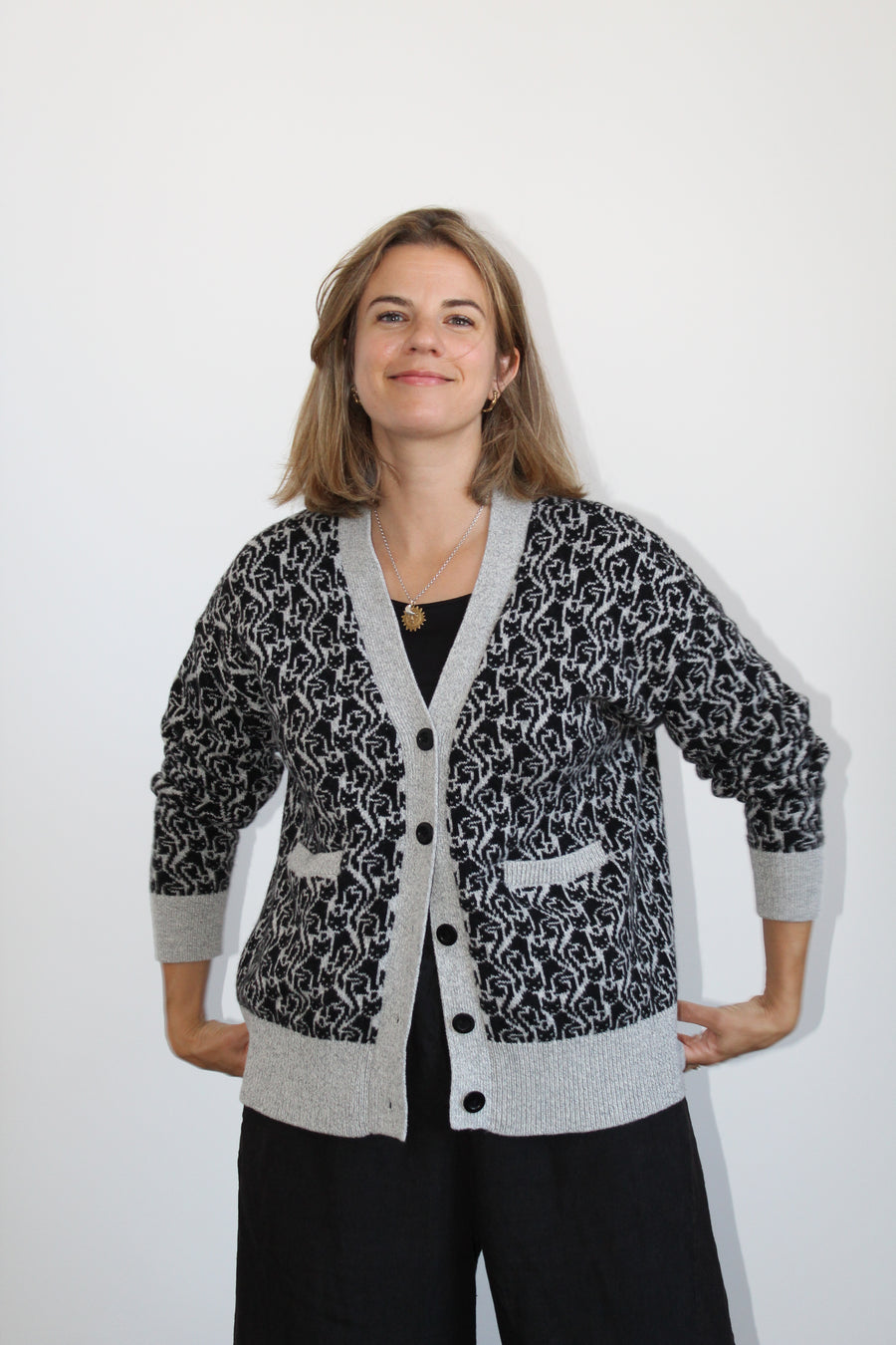 Cat Lady Cardigan - Black & Light Grey Marl