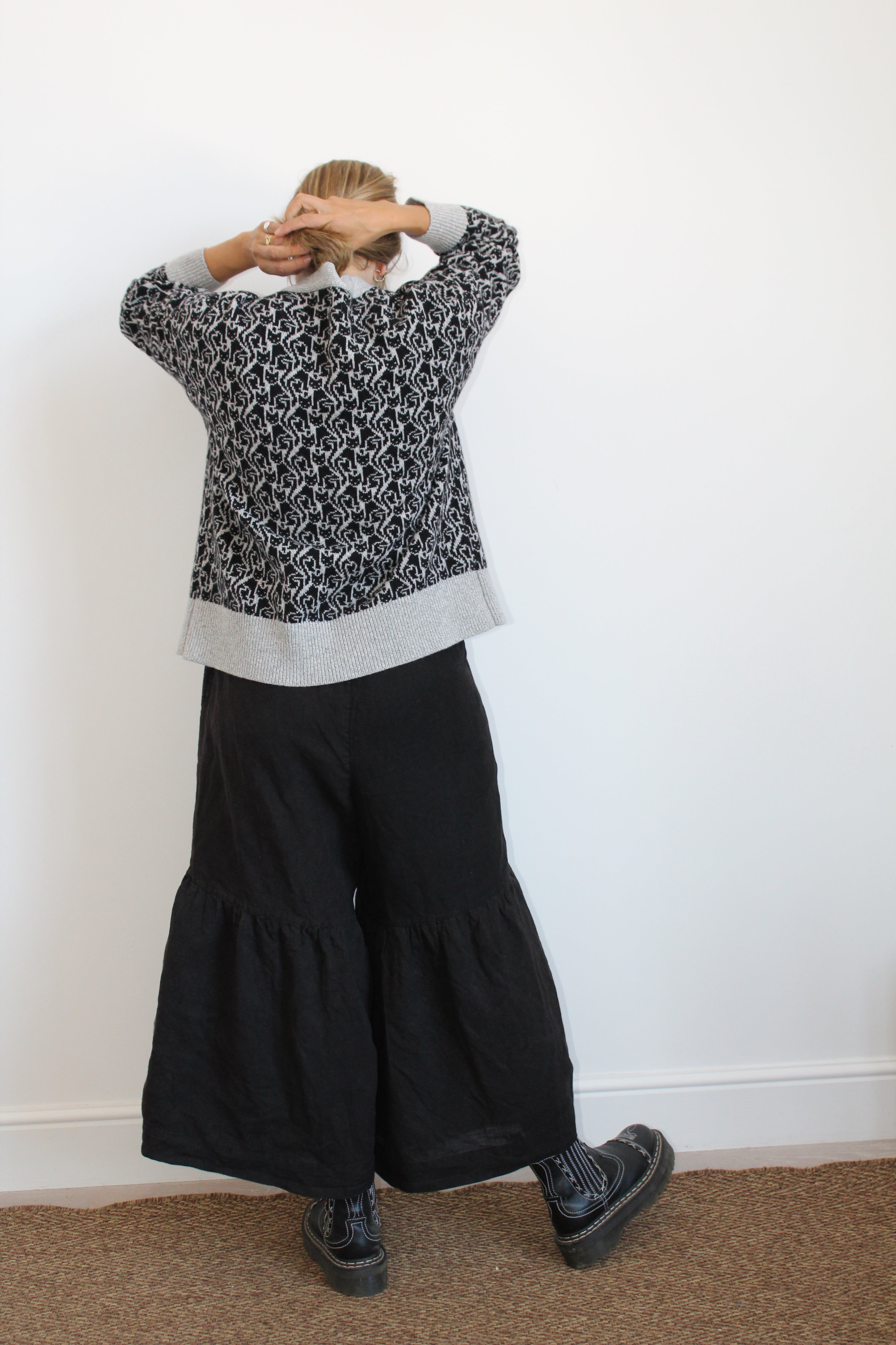 Cat Lady Cardigan - Black & Light Grey Marl