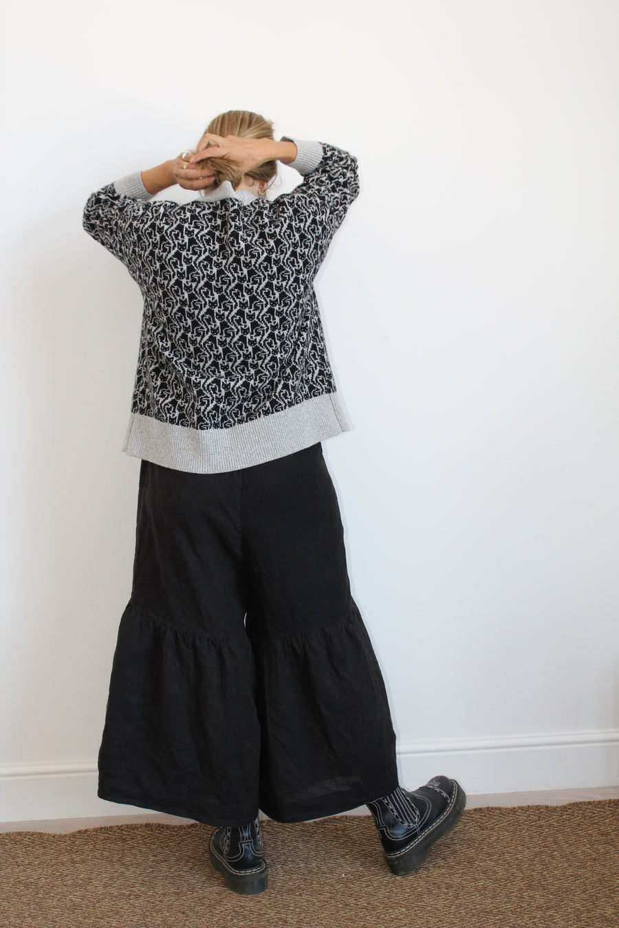 Cat Lady Cardigan - Black & Light Grey Marl