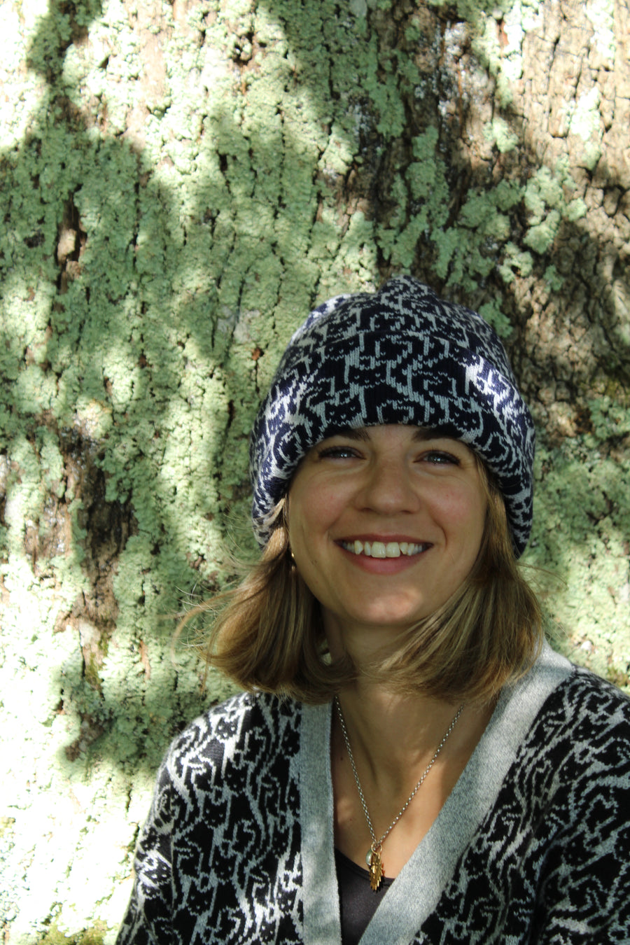 Ready-To-Ship - Cashmere Blend Cat Lady Hat - Light Grey Marl & Navy (Copy)