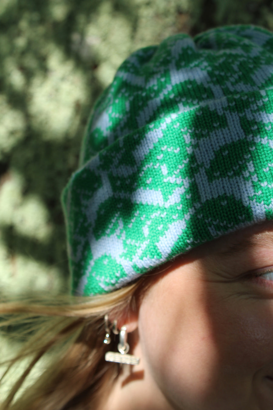 Cashmere Blend T-Rex Hat - Light Blue & Green