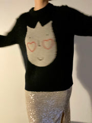 Ready-To-Ship - Cashmere Sticker Jumper - Black & Grey Marl