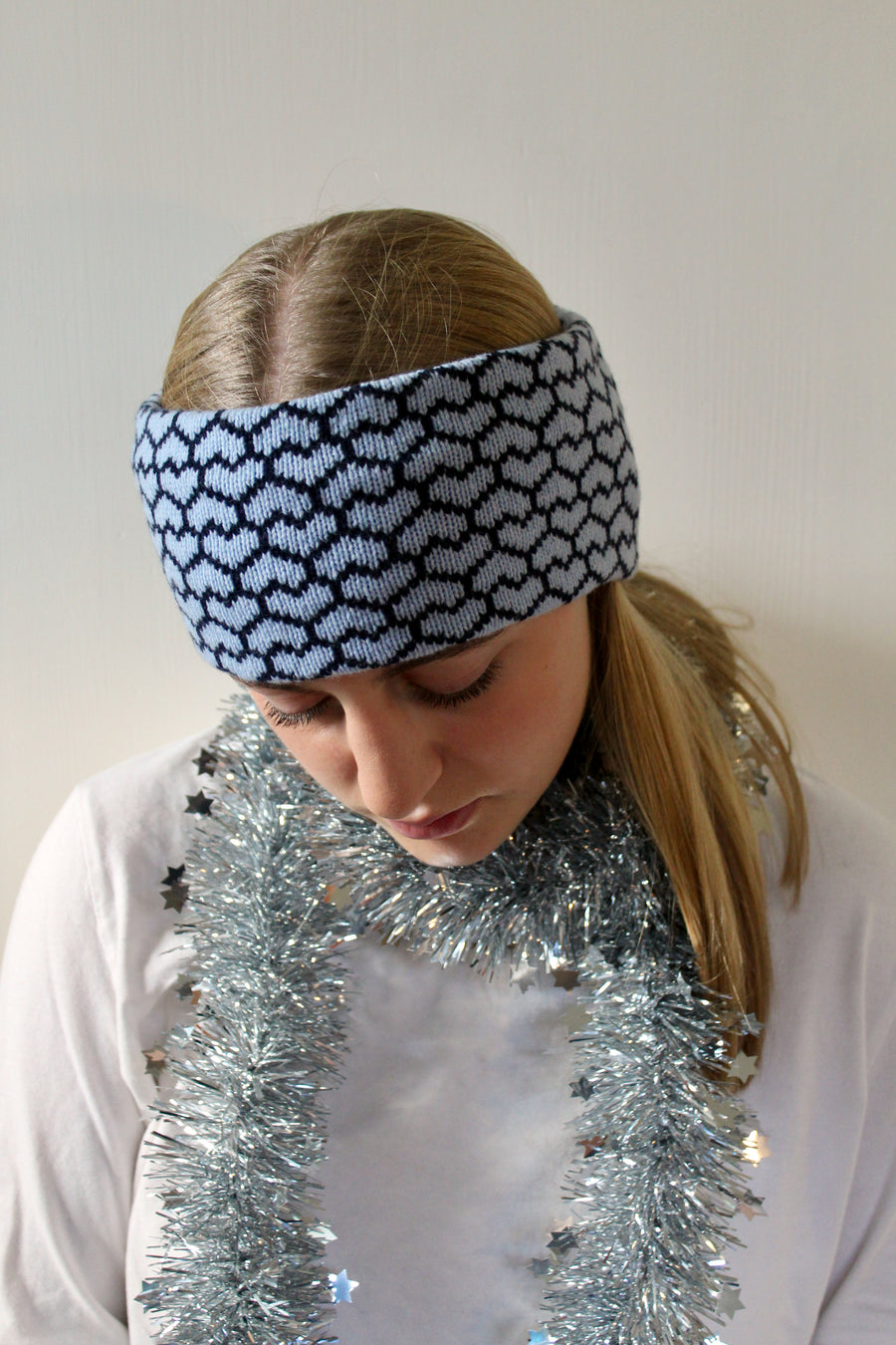 Heart Headband, Pale Blue and Navy