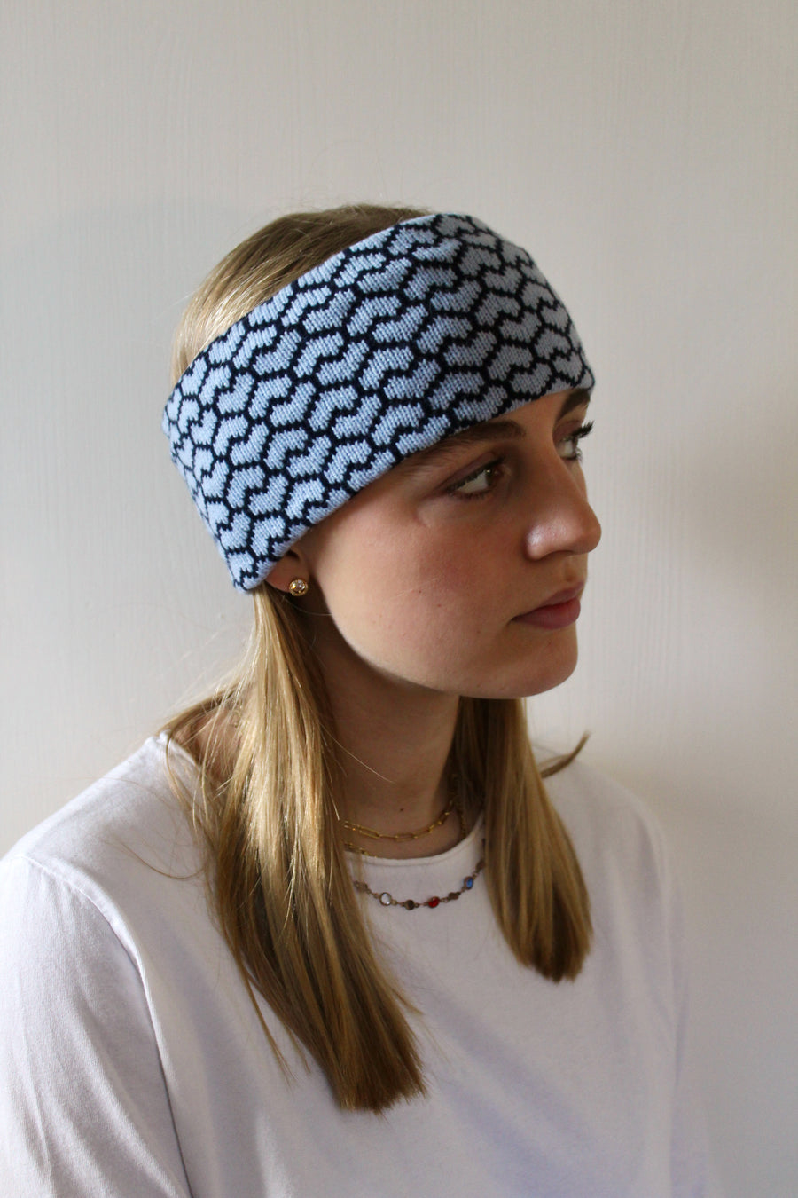 Ready-To-Ship - Heart Headband, Pale Blue and Navy