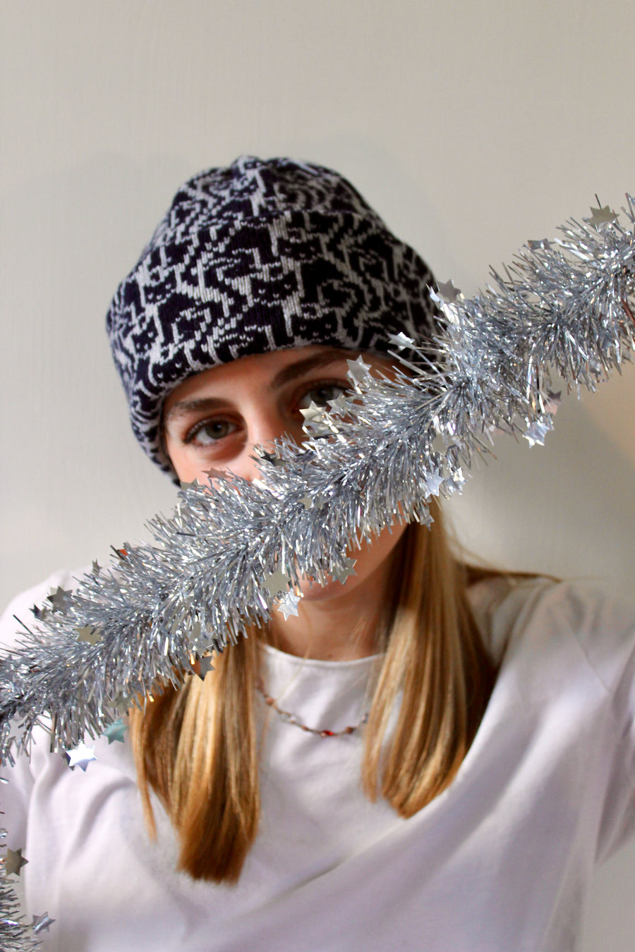 Ready-To-Ship - Cashmere Blend Cat Lady Hat - Light Grey Marl & Navy