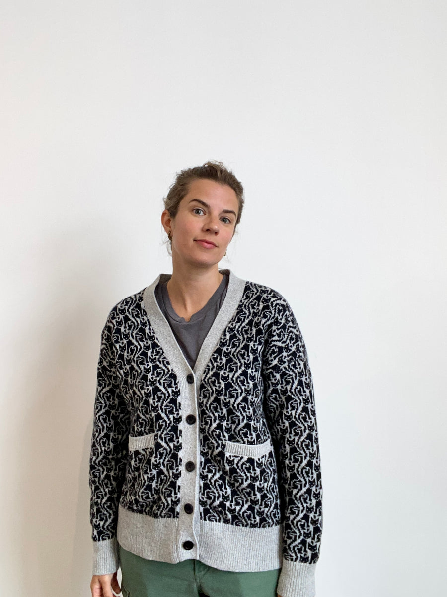 Cat Lady Cardigan - Black & Light Grey Marl
