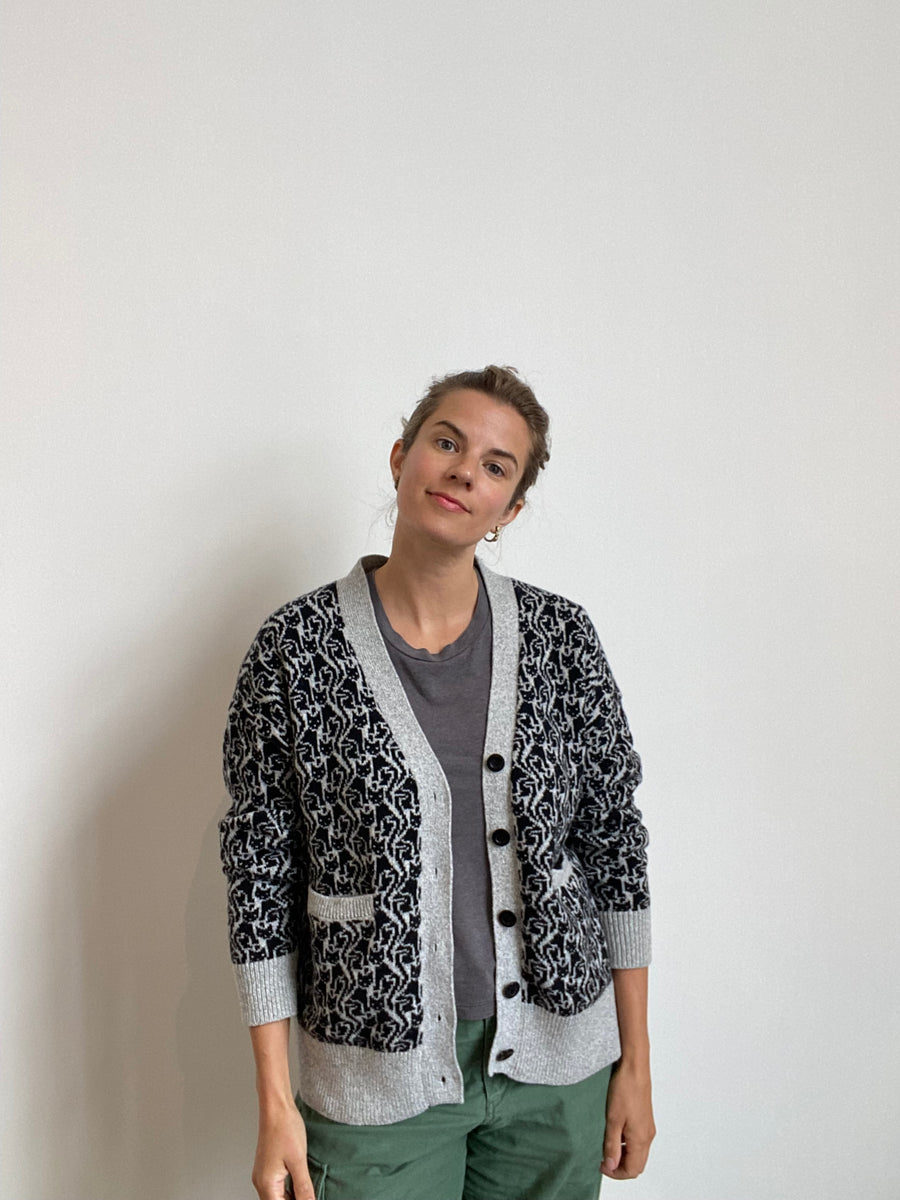 Cat Lady Cardigan - Black & Light Grey Marl