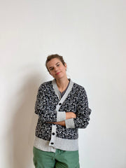 Cat Lady Cardigan - Black & Light Grey Marl