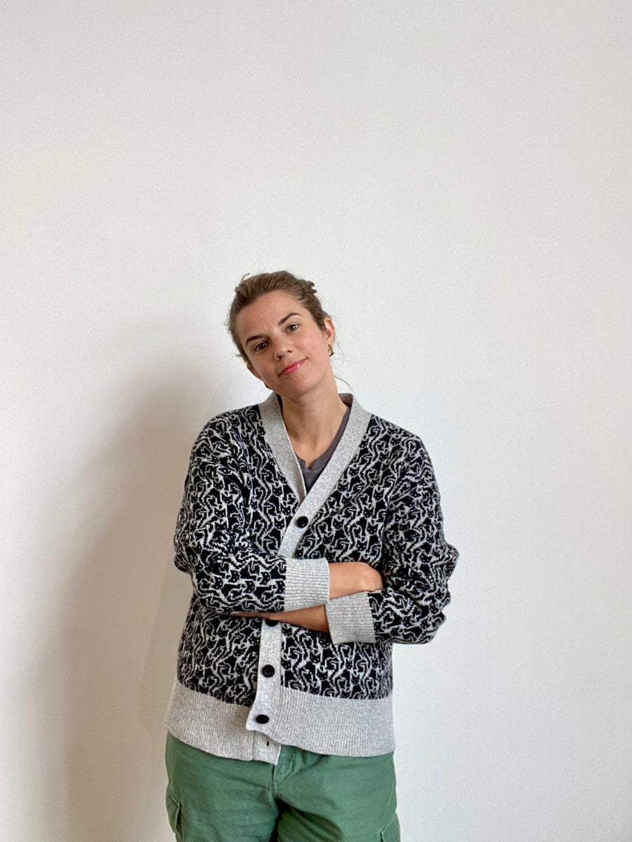 Cat Lady Cardigan - Black & Light Grey Marl