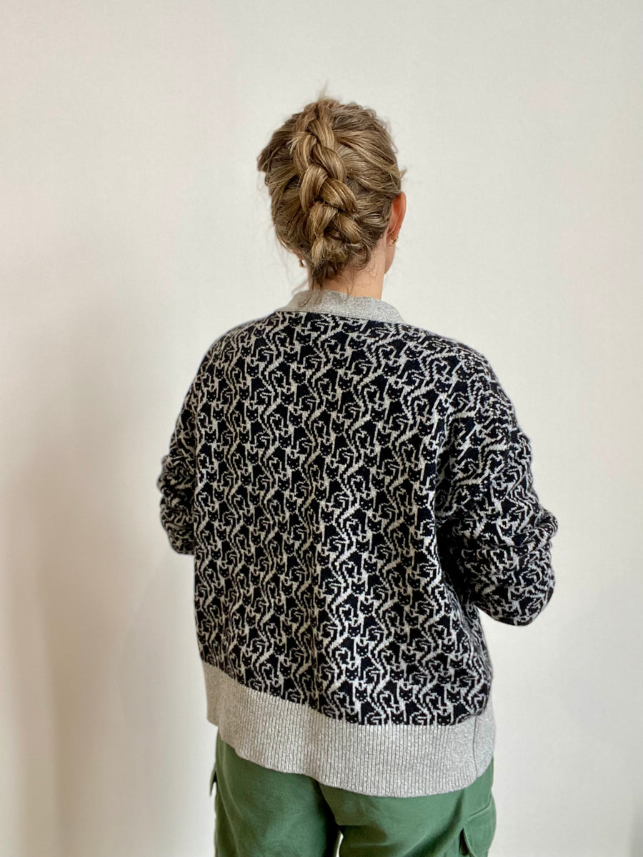 Cat Lady Cardigan - Black & Light Grey Marl