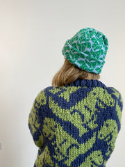 Cashmere Blend T-Rex Hat - Light Blue & Green