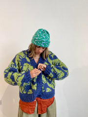 Cashmere Blend T-Rex Hat - Light Blue & Green