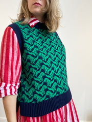 Ready-To-Ship - Cashmere blend T-Rex Tank - Navy & Green