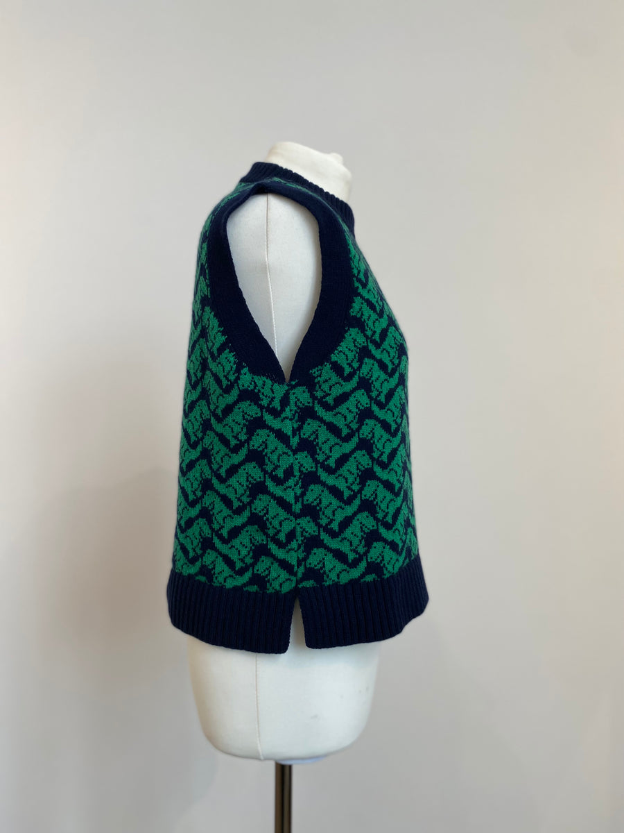 Ready-To-Ship - Cashmere blend T-Rex Tank - Navy & Green