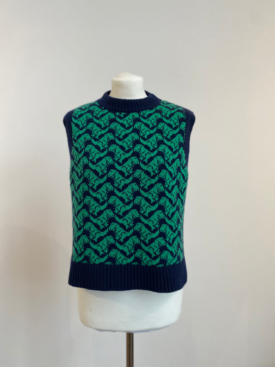 Ready-To-Ship - Cashmere blend T-Rex Tank - Navy & Green