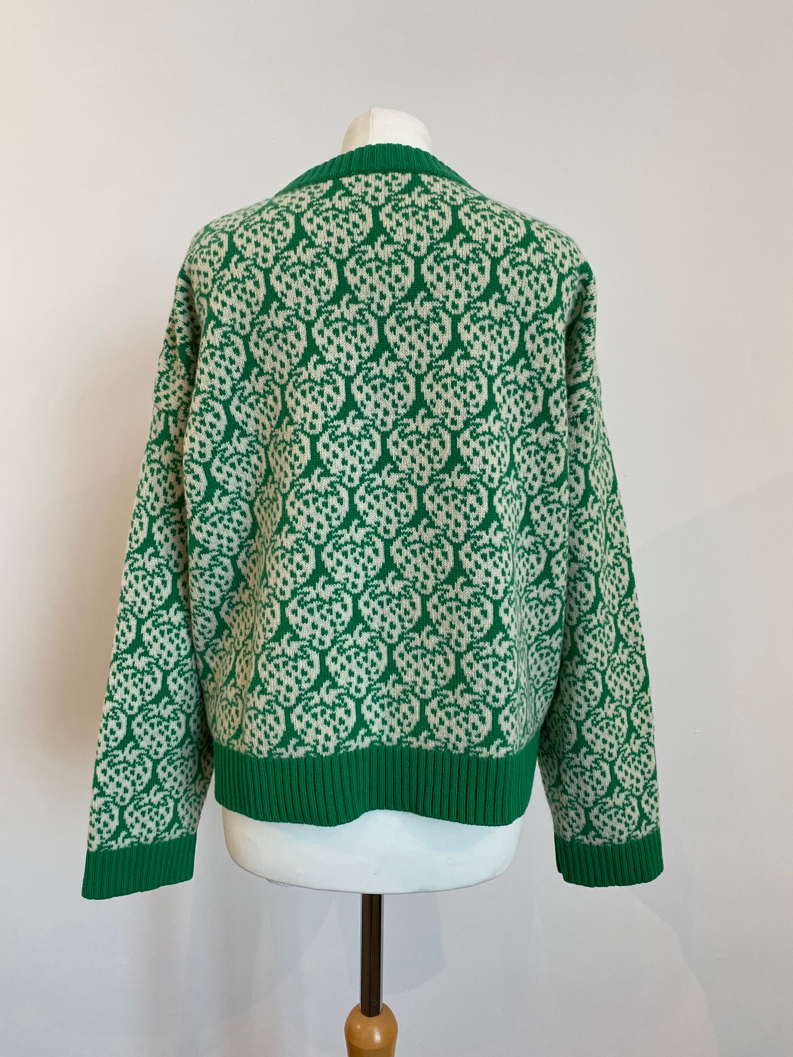 Sample Sale - Cashmere Strawberry Jumper - Green & Cream - M/L
