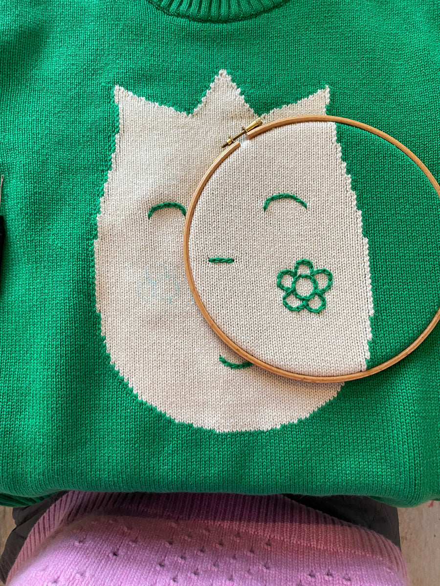 Cashmere Sticker Jumper - Green and Cream