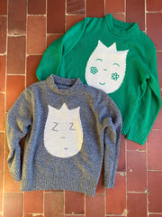 Cashmere Sticker Jumper - Green and Cream