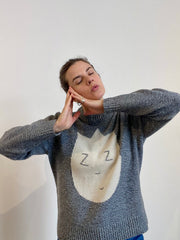 Ready-To-Ship, Cashmere blend Sticker Jumper - Grey Twist and Cream