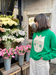 Cashmere Sticker Jumper - Green and Cream