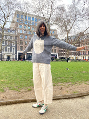 Ready-To-Ship, Cashmere blend Sticker Jumper - Grey Twist and Cream