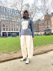 Ready-To-Ship, Cashmere blend Sticker Jumper - Grey Twist and Cream