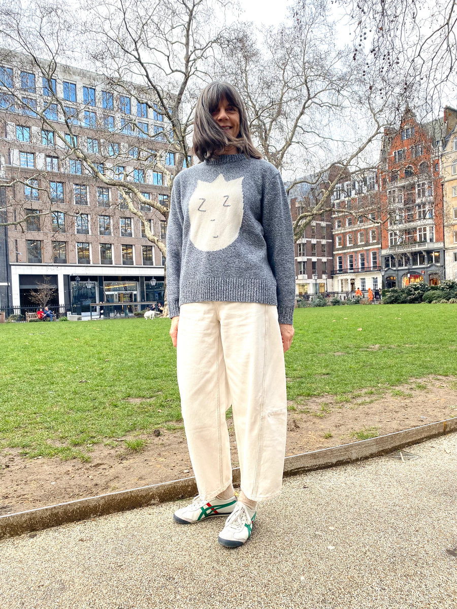 Ready-To-Ship, Cashmere blend Sticker Jumper - Grey Twist and Cream