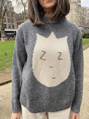 Ready-To-Ship, Cashmere blend Sticker Jumper - Grey Twist and Cream