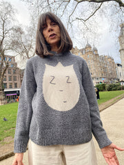 Ready-To-Ship, Cashmere blend Sticker Jumper - Grey Twist and Cream