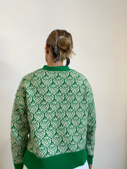 Pre-Order - Cashmere Strawberry Cardigan - Green & Cream