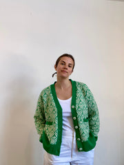 Pre-Order - Cashmere Strawberry Cardigan - Green & Cream