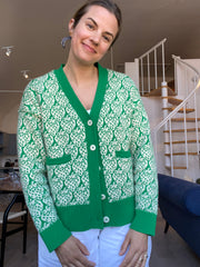 Pre-Order - Cashmere Strawberry Cardigan - Green & Cream