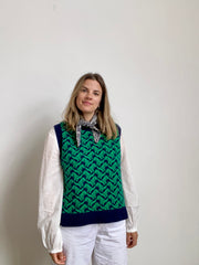 Ready-To-Ship - Cashmere blend T-Rex Tank - Navy & Green