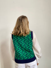 Ready-To-Ship - Cashmere blend T-Rex Tank - Navy & Green