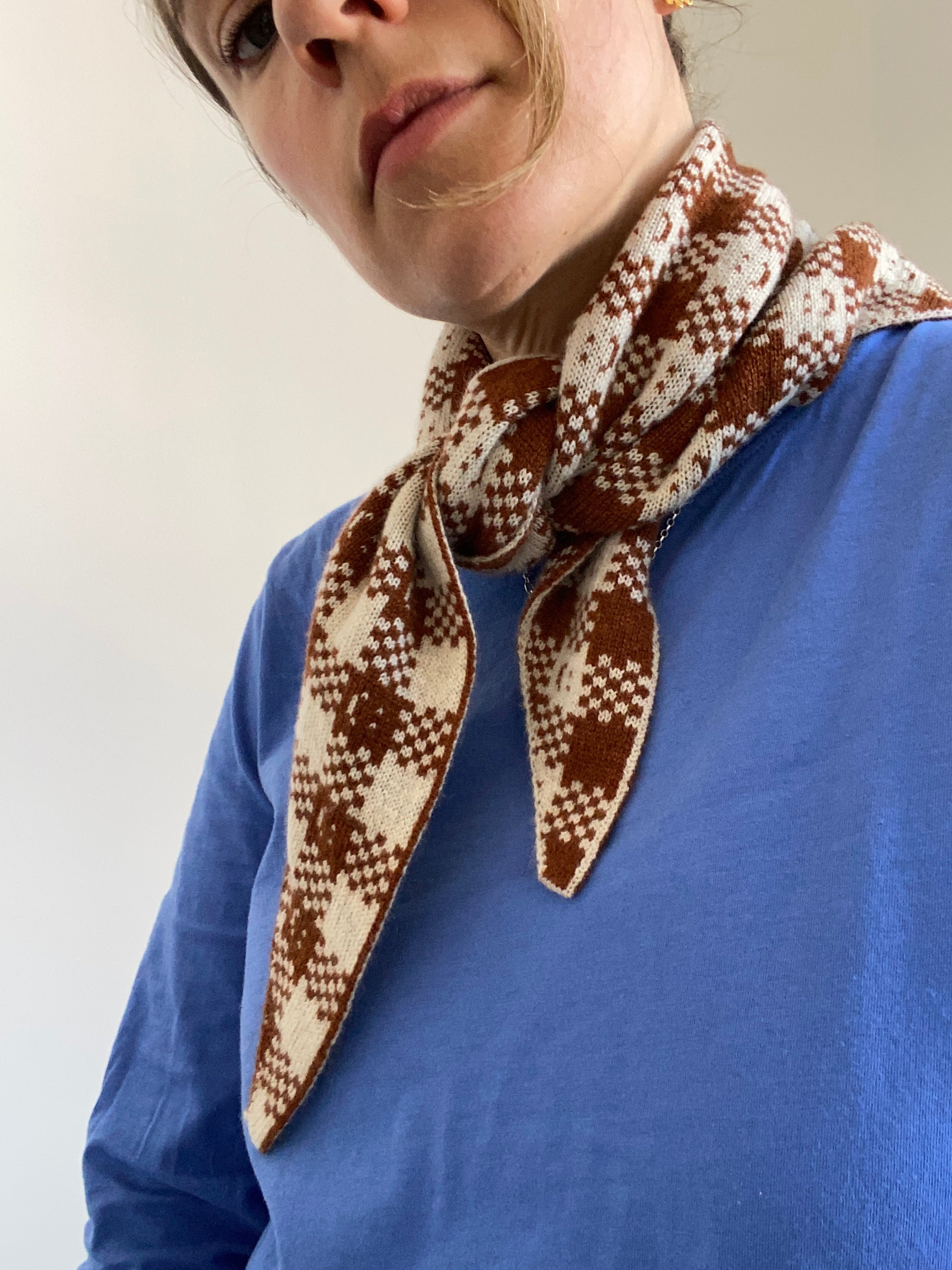 Ready-To-Ship, Cashmere Checkmate Neckerchief - Coffee & Ecru