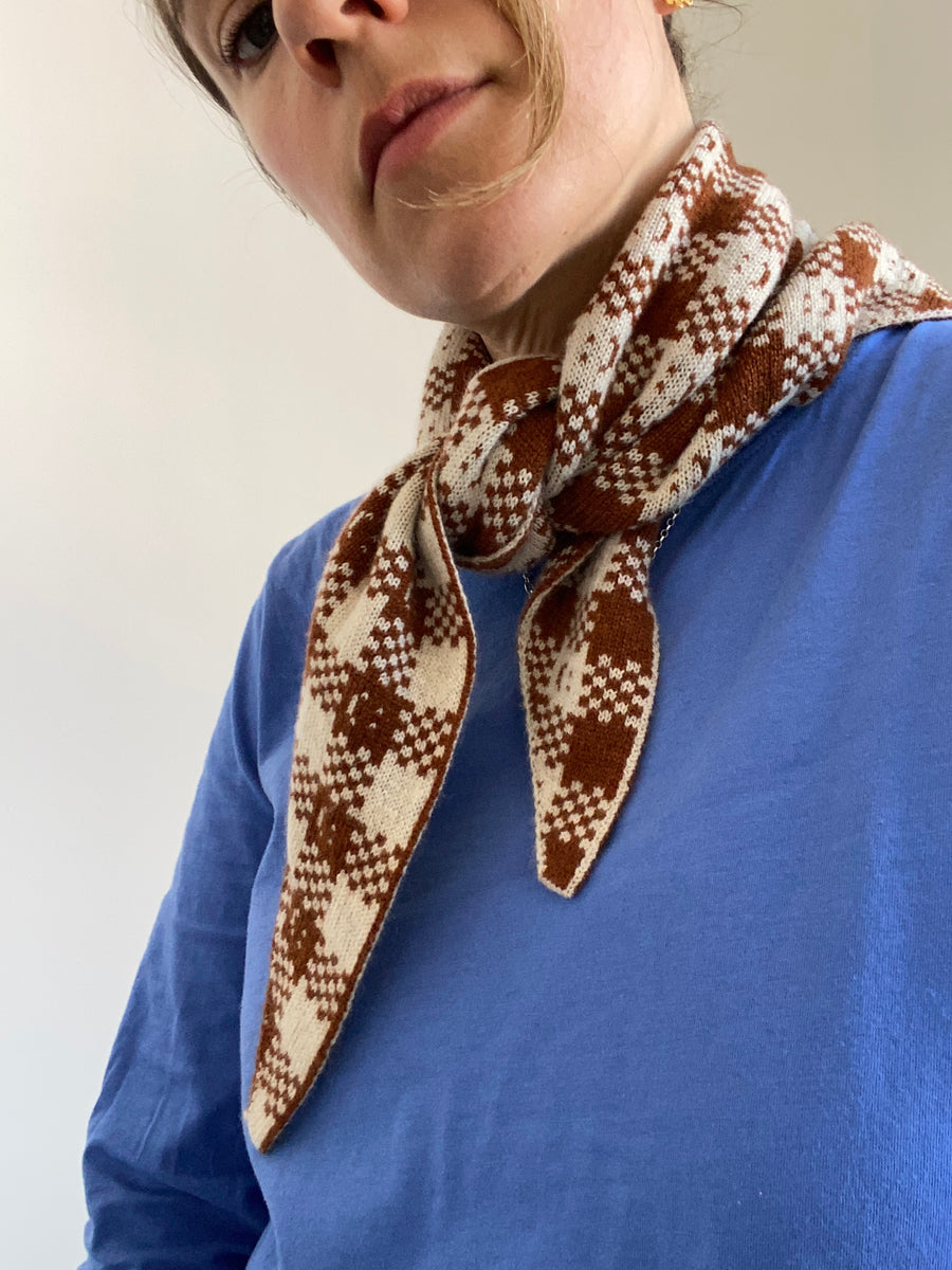 Ready-To-Ship, Cashmere Checkmate Neckerchief - Coffee & Ecru