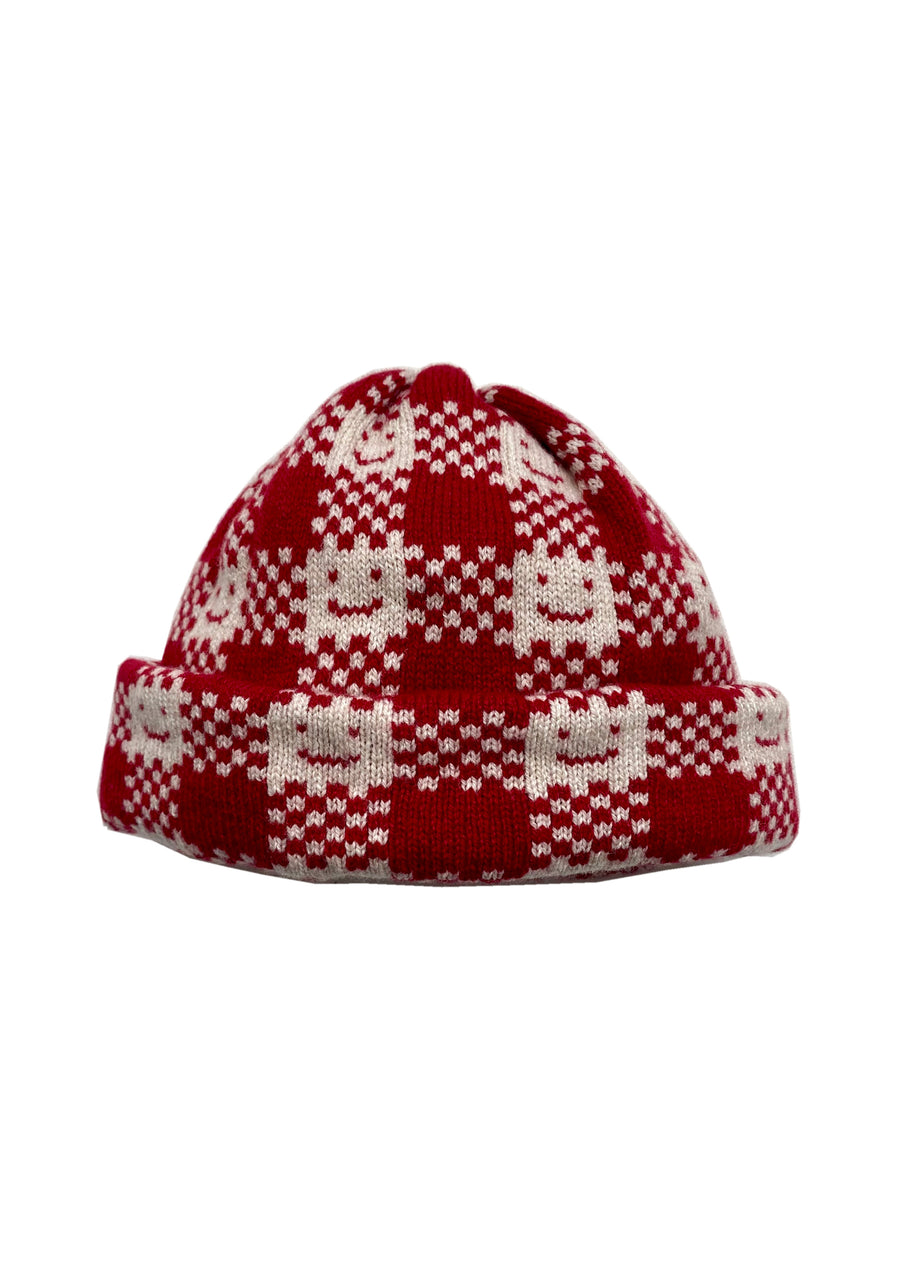 Made-To-Order - Cashmere Blend Checkmate Hat - Red