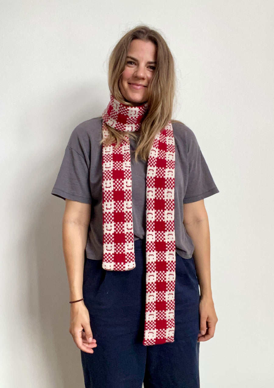 Made-To-Order - Cashmere Blend Checkmate Scarf - Red