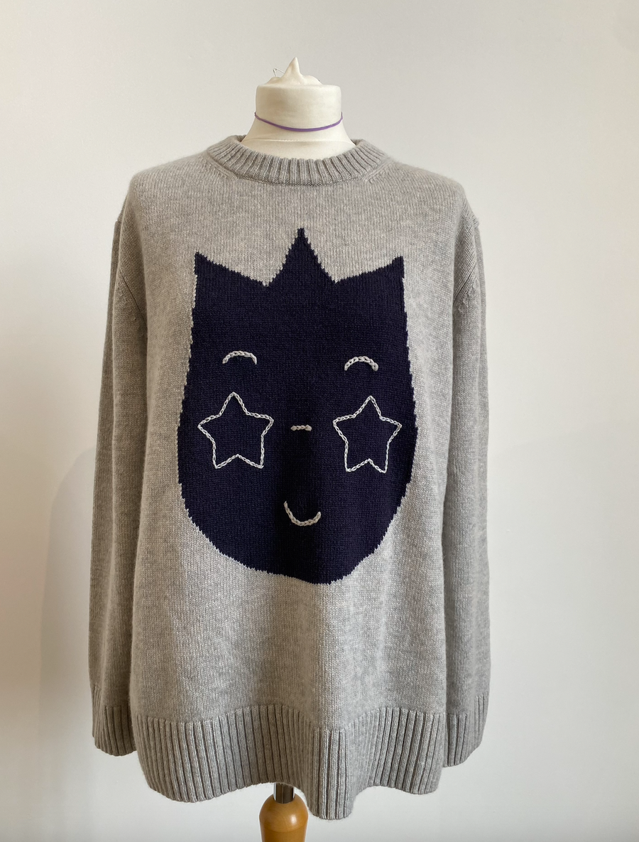 Ready-To-Ship - Cashmere Sticker Jumper - Grey Marl